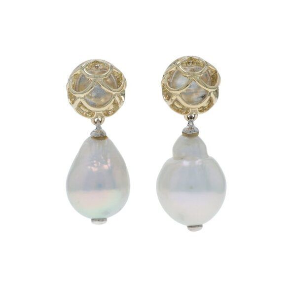 John Hardy Naga Baroque Pearl Dangle Earrings - Sterling 925 Gold 18k Pierced - Picture 1 of 7